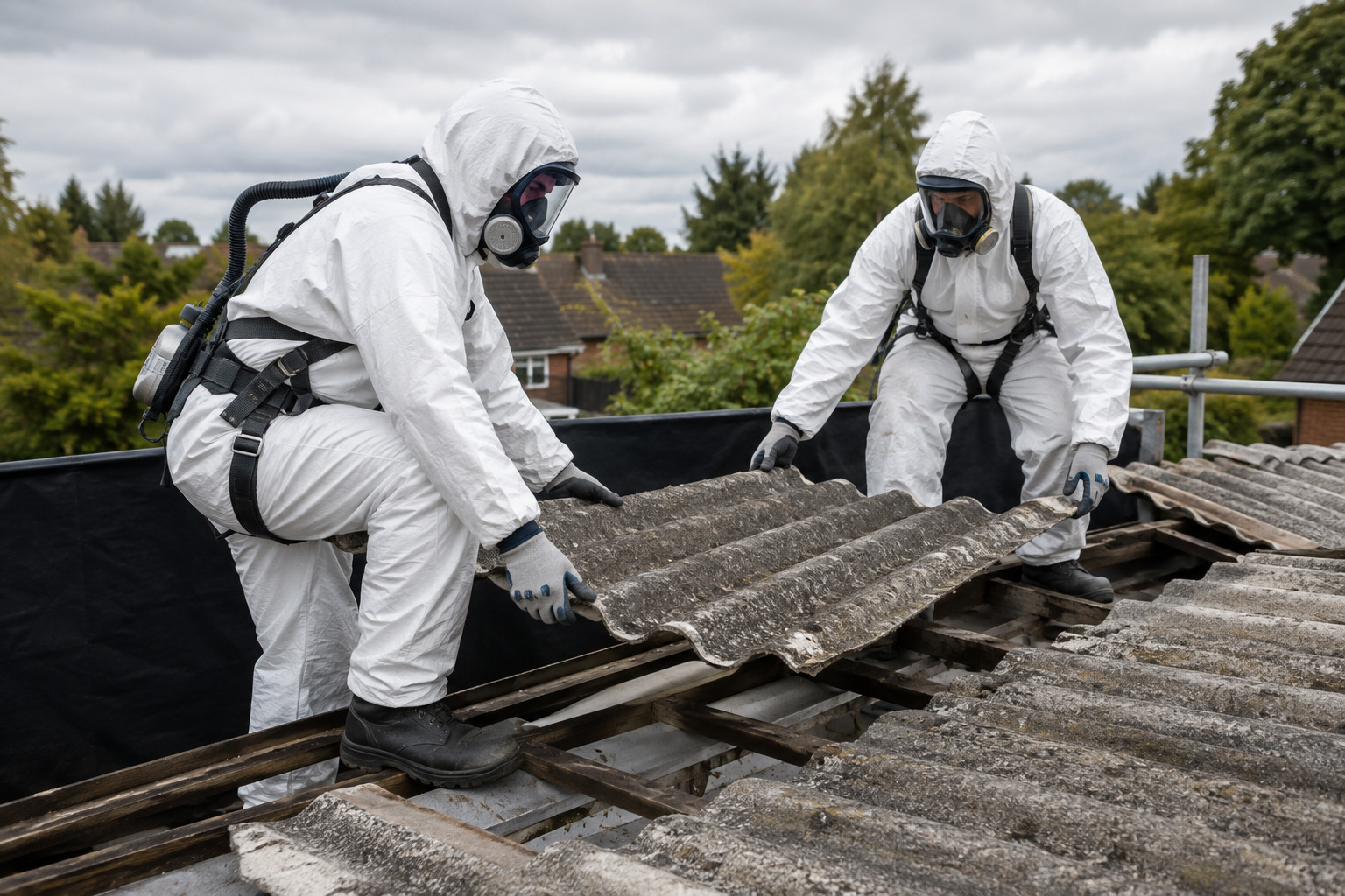 Specialist team carrying out controlled asbestos removal work